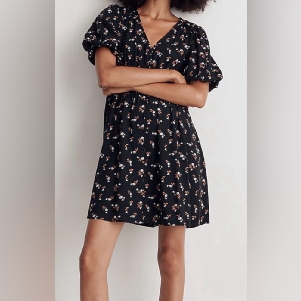Madewell Black Floral Mini Dress - Picture 1 of 11